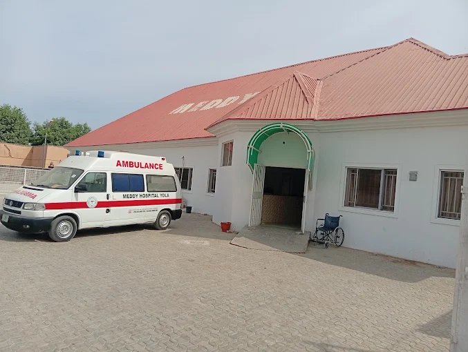 Meddy Hospital Yola ambulance parked outside the main building
